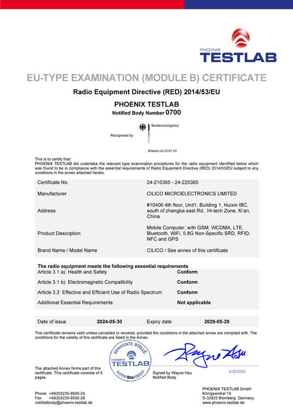 Radio Equipment Directive (RED) Certificate No. 24-210365